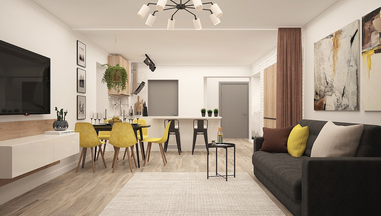 Vrouwelijke interieurontwerper in haar studio omringd door materiaalstalen en designschetsen